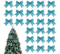HSHHOOM 24 Pièces Arcs de Noël Pailletés, Noeud de Ruban de Noël, pour Couronnes de Noël, Décorations de Noël pour Portes, Fenêtres, Jardins (Bleu)