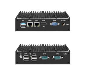 HSIPC Celeron N2840 X86 Thin Client, Mini PC, Nano PC, PC Pas Cher avec 4G RAM 64G SSD Dual RJ45 Port Dual COM RS485 VGA HDMI 6 USB