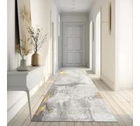 HSIRYAOHD Long tapis de couloir antidérapant et lavable - Tapis de sol étroit - 1 m/1,5 m/2 m/2,5 m/3 m/3,5 m/4 m/4,5 m/5 m/5,5 m/6 m - Gris/doré (60 x 400 cm)