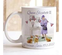 HSIRYAOHD Queen & Corgi Dogs The Queen's Platinum Jubilee Mug en céramique avec inscription « God Bless Queen Elizabeth II » - 325 ml