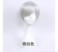 Hsiu 30Cm Perruque Courte Noir Blanc Violet Bleu Rouge Jaune Fibre Haute Température Perruques Synthétiques Costume Party Cosplay Perruque 20 Couleur 11.8 Blanc Argenté