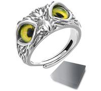 HSIXHAF 1 PCS Bague Hibou, Bague hibou grand-duc, ouverture réglable, Bagues pour femmes et filles, Yeux jaunes, Wednesday, avec coffret cadeau noir