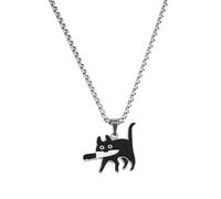 HSIXHAF 1 pcs Collier Noir pour Chat en Argent 925 avec Pendentif en Forme de Chaton avec Couteau, Joli Bijou Porte-Bonheur pour Les Amoureux des Chats, Femmes et Hommes, avec Coffret Cadeau Noir
