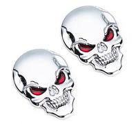 HSIXHAF 2 Pcs Autocollant Métal Skull 3D en Alliage Zinc pour Voiture et Moto, Emblème Badge Accessoires, Argent, Yeux Rouges