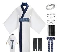 HSJZBQSM Ryomen Sukuna Costume de cosplay avec perruque, anneau de tatouage, autocollant blanc, ensemble kimono pour Halloween, tenue de cosplay d'anime (blanc, taille XL)