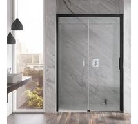 HSK Atelier Plan Plan Porte coulissante 2 vantaux, élément fixe gauche, dimensions : 140,0 cm x 206,0 cm, 17228140-L-68-50edelglas, Cabines de douche: Noir-mat : ESG clair avec verre noble
