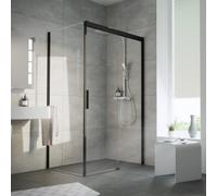 HSK Atelier Plan porte coulissante en 2 parties avec élément fixe et panneau latéral gauche, dimensions : 120,0 cm x 90,0 cm x 206,0 cm, 17408120-L--68-120, Cabines de douche: Noir mat : Verre véritab