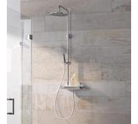 HSK Ensemble douchette AquaTray RS 200 thermostat, étagère : verre blanc, 1006400-07-KB5, Exécution: avec pomme de douche ronde, plate, Ã400 mm, hauteur 8 mm