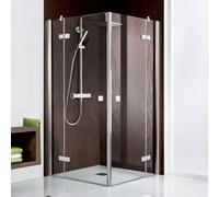 HSK entrée d'angle de studio en 4 parties, avec 2 portes battantes, dimensions : 90,0 x 80,0 x 200,0 cm, 1720501741-120, Cabines de douche: Aspect chromé : Verre véritable TwinSeal