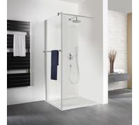 HSK Exklusiv panneau latéral pour porte battante, dimensions : 90 x 200 cm, avec porte-serviettes incluse, 440090-41-50edelglas, Cabines de douche: Aspect chromé : ESG clair avec verre précieux