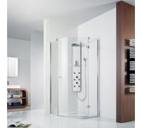 HSK Premium Softcube douche ronde en 3 parties, dimensions : 90,0 x 90,0 x 200,0 cm, butée à droite, rayon 550 mm, 6853090550-R-41-50edelglas, Cabines de douche: Aspect chromé : ESG clair avec verre p