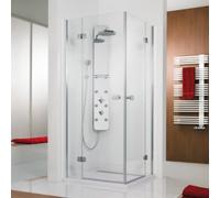 HSK Premium Softcube entrée d'angle avec 2 portes tournantes, 4 parties, dimensions : 80 x 80 x 200 cm, 6820014-41-50edelglas, Cabines de douche: Aspect chromé : ESG clair avec verre précieux