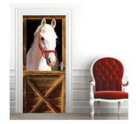 HSKABA Stickers Affiche Autocollante de Porte, 3D Intérieure Chambre Décoration Trompe l'oeil Sticker Muraux,Cheval D'écurie Blanc,Déco Murale Qualité HD 77 x 200 cm