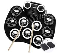 HSKJTT Kit De Batterie Électrique, Batterie Électronique Portable Roll Up Drum Set 9 Pads avec Haut-Parleur Intégré Charge USB pour Enfants Adultes Débutants Instrument De Percussion