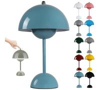 HSKJTT Lampe Champignon LED Rechargeable, Lampe De Table sans Fil pour Pot De Fleurs Lampe De Table Tactile À Intensité Variable Lampe De Chevet Lampes Champignons Lampe De Bureau,Gray Blue