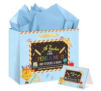 HSKMAKE Sacs cadeaux de remerciement pour enseignants avec carte de vœux, enveloppe et tissu - Grand sac en papier pour enseignants, remise de diplôme, retraite