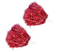 HSKRKOW 2 Pièces Pom Poms Cheerleading,Pompons De Pom-Pom Girl De Couleur,Métallique Boules De Fleurs De Pom Pom Avec Poignée,Pompons De Danse Pour Sport L'Aérobic,Argent Mélangé Avec Rouge