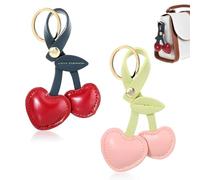 HSKRKOW 2 Pièces Porte Clef Femme,Porte Cle Cerise, Pu Cuir Sac À Main En Forme De Cerise, Porte-Clés, Bag Charm Accessoire De Voiture,Cadeau Pour Femme, Cadeau De Noël Ou De Saint-Valentin(2couleurs)