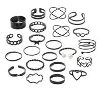 HSKRKOW 22 Pièces Bague Femme Acier Inoxydable,Punk Bague Femme Reglable, Ouvert Bague Phalange Empilables Minimaliste Bague Pouce Femme Or Ensemble Bague Knuckle Pour Femme(noir)