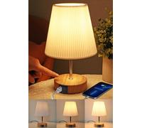 HSLighting Lampe de Chevet Tactile, Abat-Jour Conique Plissé 3D, Effet Bois | Dimmable 3 Niveaux, Ampoule E14 Incluse, Lumière Chaude 2700K, Petite Lampe de Table pour Chambre, Salon, Hôtel & Bureau