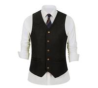 HSLS Gilet de costume pour homme en cuir suédé coupe ajustée Western Cowboy Gilet, noir, X-Large
