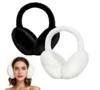HSMHLYYB 2 Pièces Cache Oreilles Femme Peluche, Cache Oreille Femme, Cache Oreilles en Peluche Pliable, Hiver Peluches Doux Chauds Protection pour Filles Femmes Adultes(Noir, Blanc)