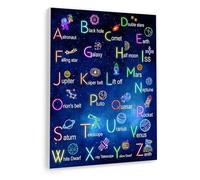 HSMXNEONJB Educational Space Wall Art - ABC Alphabet Poster with Planets and Stars, Learning Chart for Kids Bedroom Nursery Homeschool Classroom Decor(Unframed,12x18inch(30x45cm))