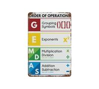 HSMXNEONJB Math Rules Metal Sign Order Of Operations Vintage Educational Poster PEMDAS Chart Classroom Wall Decor for Teacher Office Home 8 X 12 inch