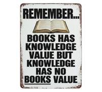 HSMXNEONJB Retro Books Hold Knowledge Metal Tin Sign Educational Quote Wall Plaque For School College Dorm Teacher Gift Den 8 X 12 inch