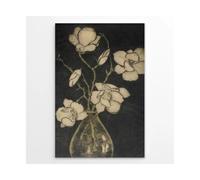 HSMXNEONJB Still Life Oil Painting Canvas - Vintage Botanical with White Flowers, Black Background Art Print for Classic Interior, Study & Library (Unframed,16x24inch(40x60cm))