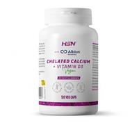 HSN Calcium chelé Albion + vitamine D3 végétalienne | 120 gélules végétales | 500 mg de calcium et 2 000 UI de vitamine D3 par dose quotidienne | Haute biodisponibilité | Non-OGM, végétalien, sans
