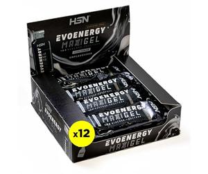 HSN Evonergy Maxigel Boîte de 12 unités de 70 ml sans caféine 60 g glucides par gel Rapport 1:0,8 (glucose : fructose) Texture fluide sans OGM, végétalien, sans gluten ni lactose