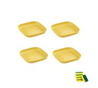 HSNAXingLife 4 Pièces Assiette carrée plastique reutilisable,Assiettes incassables adaptées aux desserts gâteaux fruits salades pâtes,Compatible micro ondes et lave vaisselle (Jaune, 18cm)