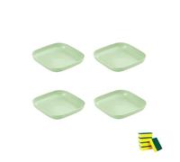 HSNAXingLife 4 Pièces Assiette carrée plastique reutilisable,Assiettes incassables adaptées aux desserts gâteaux fruits salades pâtes,Compatible micro ondes et lave vaisselle (Vert clair, 18cm)