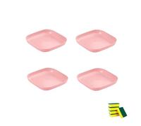 HSNAXingLife 4 Pièces Assiette carrée plastique reutilisable,Assiettes incassables adaptées aux desserts gâteaux fruits salades pâtes,Compatible micro ondes et lave vaisselle (Rose, 18cm)