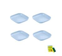 HSNAXingLife 4 Pièces Assiette carrée plastique reutilisable,Assiettes incassables adaptées aux desserts gâteaux fruits salades pâtes,Compatible micro ondes et lave vaisselle (Bleu clair, 20cm)