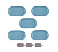 HSNAXingLife 5 Pièces Assiette Plastique Rigide Reutilisable,Assiettes Pour Fruits Gâteaux Salades Desserts Pâtes,Incassable,Carré,Grande Capacité,Passe au Microondes et au Lavevaisselle (Bleu foncé)