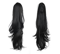HSPJHTM Ponytail Extension, Black Hair Extensions Extension Claw for Women Curly Piece 24" Synthetic Pony Tail Very Long & Voluminous Curled Wavy Heat-Resisting