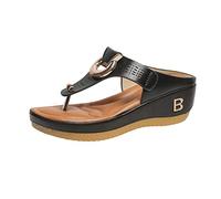 HSQMA Tongs Compensées Sandales pour Femmes Plate-Forme De Confort D'été Chaussures Plates ， Légères Chaussons D'été Pantoufles Antidérapantes, Sandales D'Été Chaussures (Color : Black, Size : EUR37)