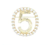 HSQYJ Mode Chanceux Chiffre Creux 5 Cristal Perle Broche Strass numéro Cinq Broches Broche Bijoux de fête de Mariage Accessoires de vêtement pour Femmes Hommes (Broche Or nacré 5)