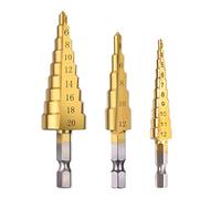 HSS Forets étagé Foret Fraise à Double Fente Foret Conique en Acier Rapide pour Acier Bois,Plastique,Laiton,Aluminium 3 PCS