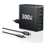 HSSNS Chargeur USB-C 300 W - 6 Ports avec 3 USB-C et 3 USB-A, GaN PD pour MacBook iPad Pro/Air, iPhone 16 15 Pro Max, Samsung, etc.