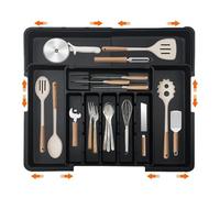 hssopa 2025 Range Couverts,Rangement Couvert Extensible,Ajustable Pour Tiroir Cuisine,Organisateur Tiroirs,Range Couverts Pour Tiroir,Extensible 56 CM Rangement Tiroir(Noir Avec porte-couteau)