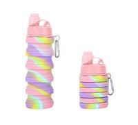 hssopa Bouilloire,Gourde Sport,Gobelet Pliable 500ML,Gourde BPA-Frei,Accessoires Trekking Camping Voyage Travail,Bouteille Pliable 500 ML (couvercle, rose)
