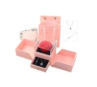 hssopa Rose rouge véritable préservée avec collier en argent sterling S925, rose éternelle avec collier Je t'aime en 100 langues Petite amie, colliers en 100 langues