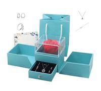 hssopa Rose rouge véritable préservée avec collier en argent sterling S925, rose éternelle avec colliers Je t'aime en 100 langues, collier + paire de bagues + boucles d'oreilles