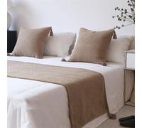 HSTANGKY Chemin de lit d'hôtel, écharpe moderne et confortable avec pompons, jeté de lit jacquard de luxe, ne se décolore pas, protection de literie pour lit jumeau, grand lit et très grand lit, kaki