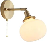 HSTBLEOO Applique murale en laiton, verre de lait blanc, lampe montée sur chambre à coucher avec interrupteur à chaîne, boule nervurée verte(Milk white,With Pull Chain Switch)