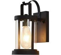 HSTBLEOO Lanterne murale industrielle, finition noire mate, luminaires muraux extérieurs, support en fer forgé, lampe murale d'extérieur étanche