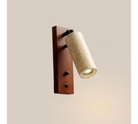 HSTBLEOO Stone Wall Mounted Bedside Adjustable Reading LED Light Sconce 5W Dimmable Modern Marble Wall Lamp With Switch Wood Rustic(Walnut color)